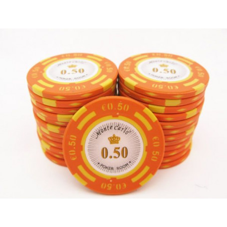 25 Jetons MONTE CARLO EURO ORANGE 0.50