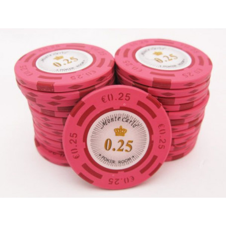 25 Jetons MONTE CARLO EURO ROSE 0.25