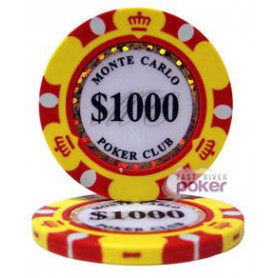 25 Jetons NEW MONTE CARLO GOLD JAUNE 1000