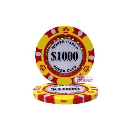 25 Jetons NEW MONTE CARLO GOLD JAUNE 1000